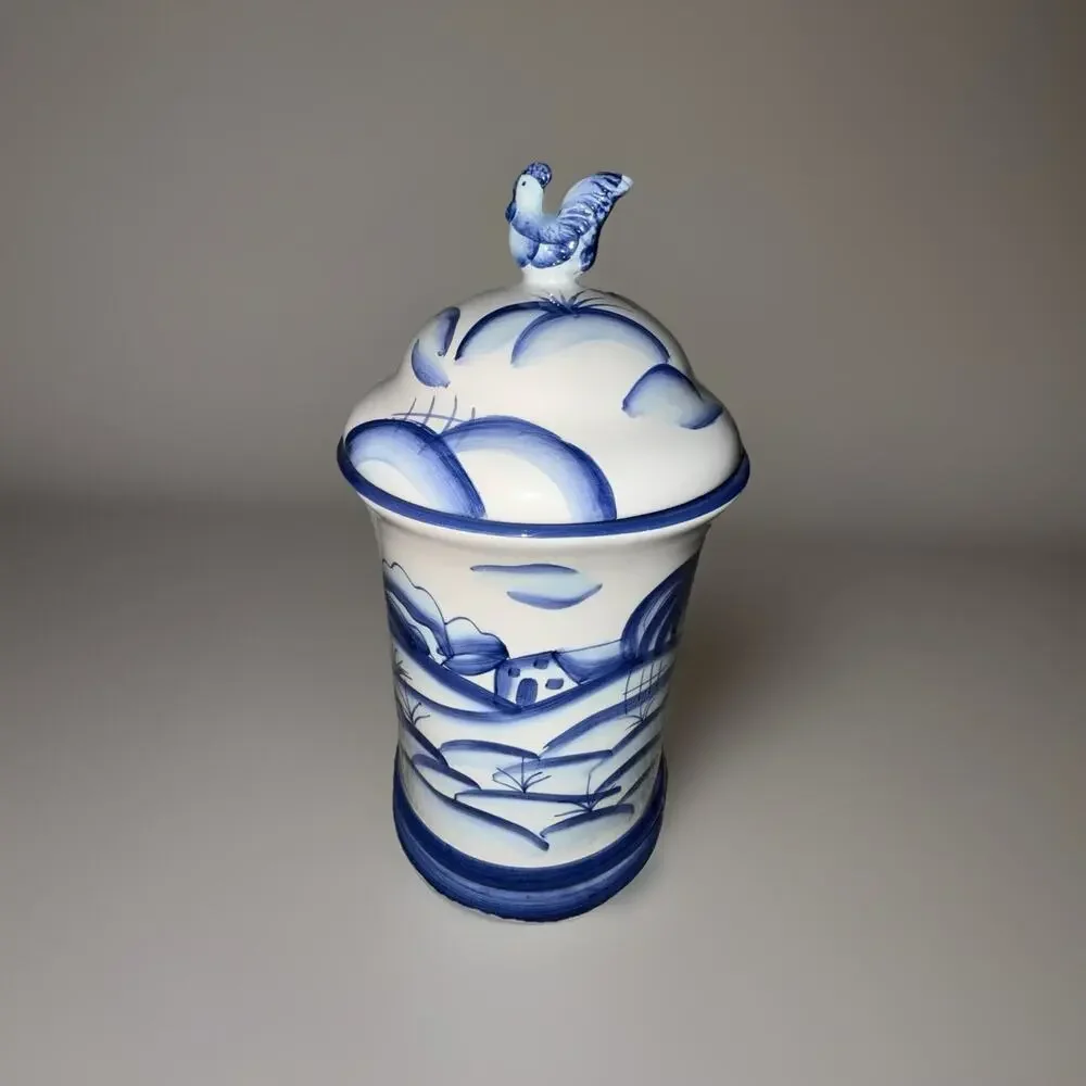Vintage California Pantry Classic Ceramic w/ Lid Rooster Canister Farm Scene‎